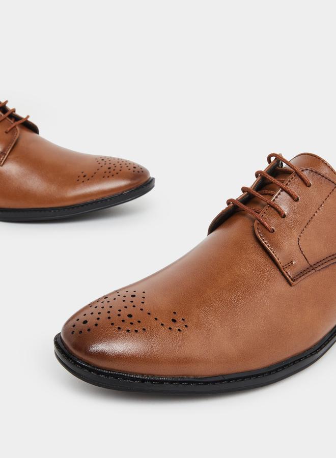 Styli Men Tan Leather Derby Shoes - Image 3